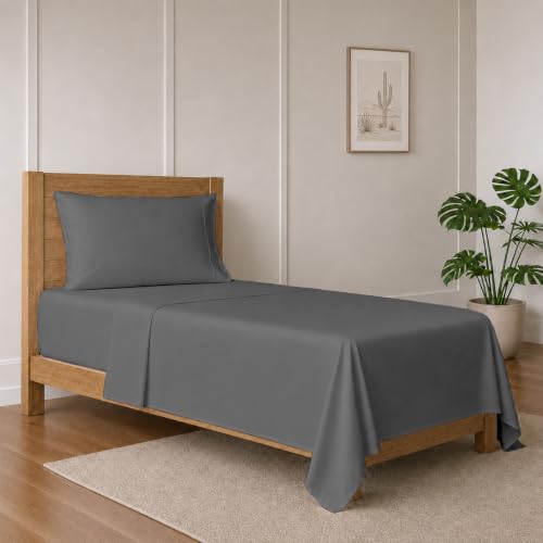 Image of TEXAS LINEN CO. 1000 Series Egyptian Cotton Twin Size Sheet Set, Dark Grey