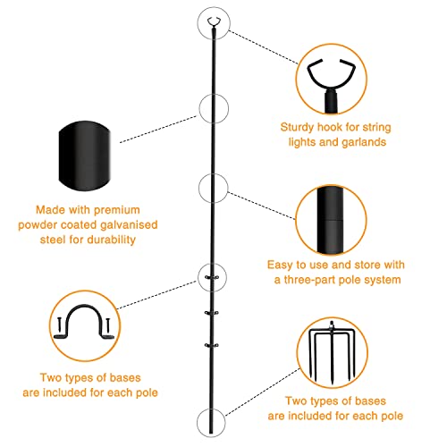 MARVOWARE 3 Functions String Light Poles for Outdoors, Metal Poles with Hooks,Light Poles for Outside House Garden Patio Wedding Cafe Party (2 Pcs) - Image 6