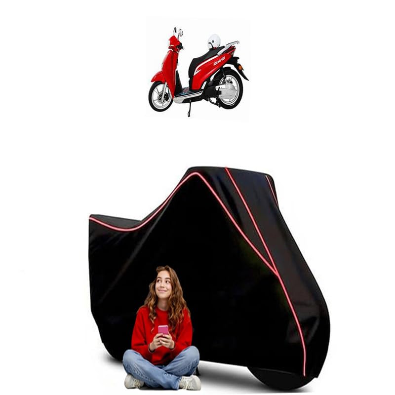 Image of Okhi Scooty Bike Cover Water Resistant Outdoor Use Universal Fit Scooters Motorcycles Heavy Duty UV Protection Dust Rain Scratch Resistant Elastic Bottom Black Blue Piping