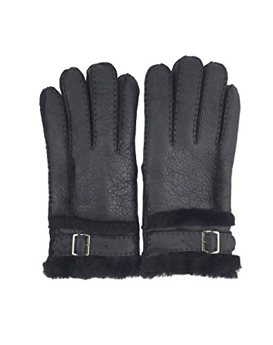 Yiseven Men's Sheepskin Leather Gloves Shearling Mittens Adjustable Buckle Sherpa Fur Cuff Thick Wool Lined For Winter Cold Weather Dress Driving Work Prime Gifts, Black Xl #TOP2