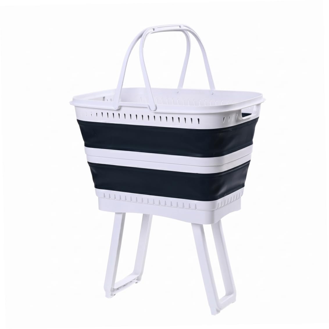 Cesto portabiancheria pieghevole in plastica con gambe, cesto pieghevole di capacità da 26 litri con manici per bagno, camera da letto, cucina, sala giochi, dormitorio, blu scuro, portab