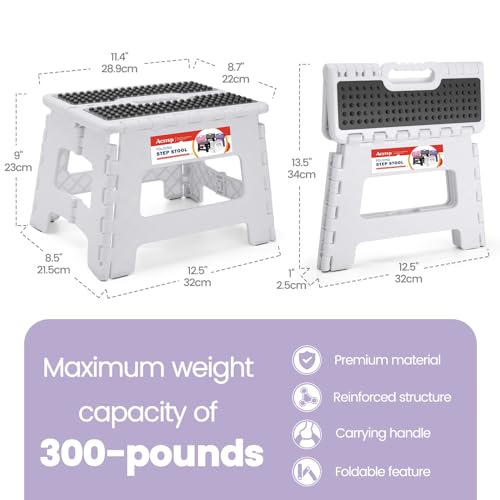 image for ACSTEP 9 Inch Folding Step Stool 300 LB Capacity Non Slip Foot Stool w