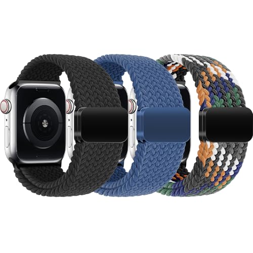 3 Stück Kinder Geflochten Armbänder Kompatibel mit Apple Watch 38/40/41/42/44/45/46mm Armband, Mädchen Jungen Elastisch Band Strap mit Magnetisch für iWatch Series 11 10 9 8 7 6 5 4 3 2 1 SE3 SE2 SE