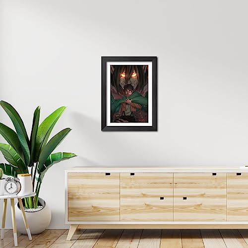 Image of TenorArts Eren Yeager Photo Frame Attack on Titan Anime Laminated Poster Framed Painting with Matt Finish Black Textures (12inches x 9inches)