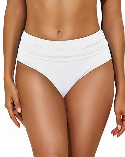 Image of Tempt Me Women Mid Rise Bikini Bottoms Full Coverage Swimsuit Ruched Scrunch Swim Bottom
