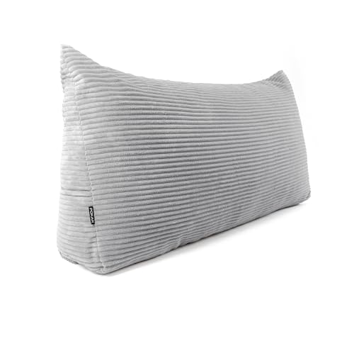 POKAR Coussin de Lecture 120x50x20 cm | Coussin Dossier Canapé en Velours Côtelé avec Poches Latérales | Grand Coussin de Dos pour Lit et Canapé |...