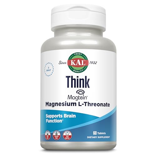 KAL Think Magnesium L-Threonate 2000 mg | Learning, Brain Health & Memory Function Support w/Magtein | Vegan, No Gluten & Non-GMO | 60 Tablets