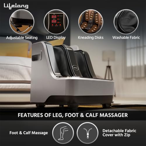 Image of Lifelong Calf, Foot and Leg Massager Machine for Home - Pain Relief Massage for Legs - Heat + 4 Vibration Motors - Rolling, Kneading, and Shiatsu - Improve Blood Circulation, 80W (LLM100)