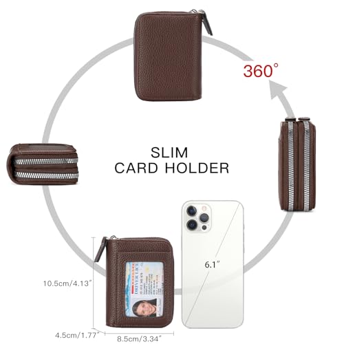 Image of RNIEGA Credit Card Holder Wallet RFID Blocking Leather Small Wallet for Women Double Zipper Wallet with ID Window