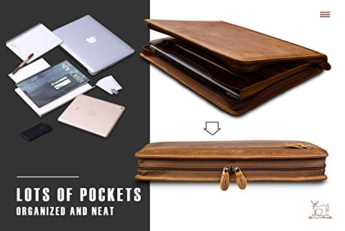 Gavarnie Genuine Leather Professioal Business Portfolio Padfolio Folder With Zipper For Men And Women,Work Portfolio With Notepad For Meeting And Travel, Brown #TOP2