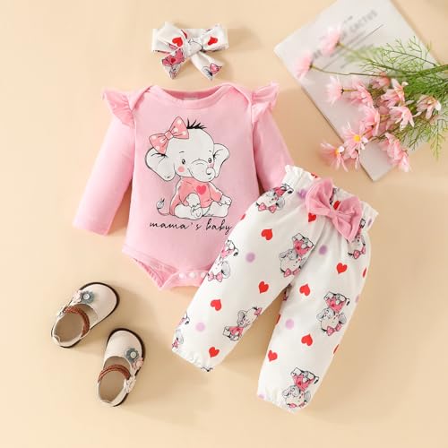 Toddler Girls 2 Piece Outfits Sets Animal Print Set Ruffle Shoulder Top+Floral Pants 3PC Fall Outfits 3-18M3
