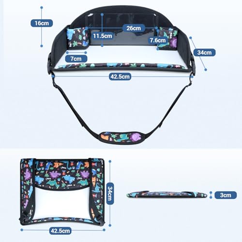 INFANZIA Reisetisch Kindersitz für Kinder - Knietablett, Snack Tablett, Kindersitz Rücksitz für Auto Flugzeug Zug Reisen - Unterstützung, Faltbarer Organizer (Dinosaurier)