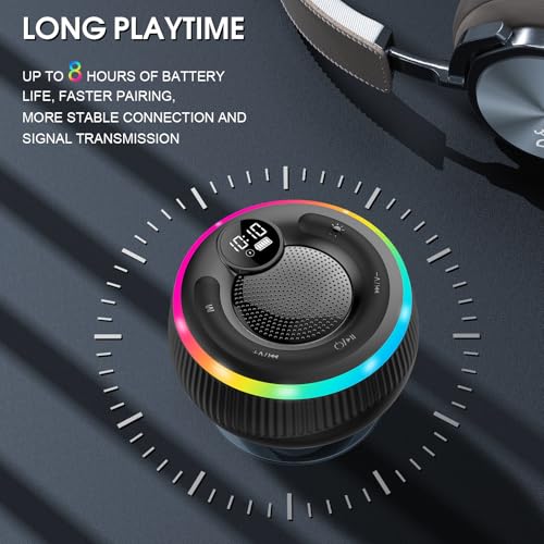 Image of Bluetooth Speaker, Shower Speaker Stereo Sound, IPX7 Waterproof Speakers, Digital Display Portable Speaker with Suction Cup, LED Light, Small Wireless Speakers for Outdoor Party Beach Bathroom, Black