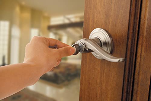 Image of Kwikset Tustin Entry Door Handle with Lock and Key, Secure Keyed Reversible Lever Exterior, For Front Entrance and Bedrooms, Venetian Bronze, Pick Resistant Smartkey Rekey Security and Microban