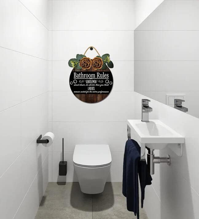 Miniatura 4 de Eveokoki Decoración de pared de baño, reglas de baño, arte de pared, letreros de baño rústicos de madera, decoración de pared de inodoro de granja,