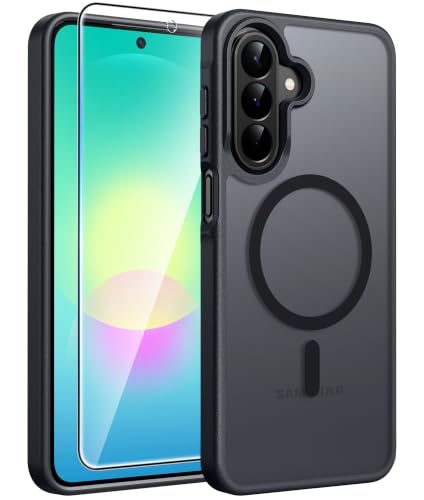 FNTCASE for Galaxy A27 5G Phone Case: for Samsung A27 Cases [Fit for Magsafe] [Screen Protector] Military Grade Drop Protection, Translucent Matte Back, Slim Shockproof Protective Cover - Black