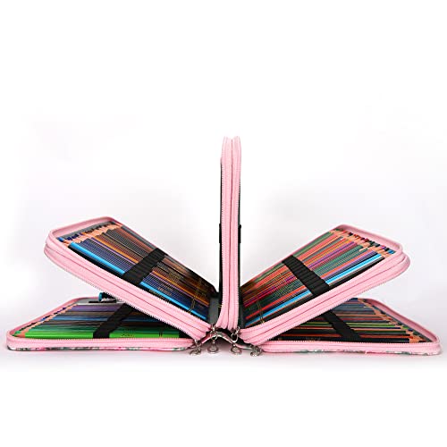 Image of Vomgomfom Large Capacity Pencil Case - Zipper Closure Twill Fabric Case for 300 Colored Pencils or 200 Gel Pens, Artist Organizer (Pink Rose)