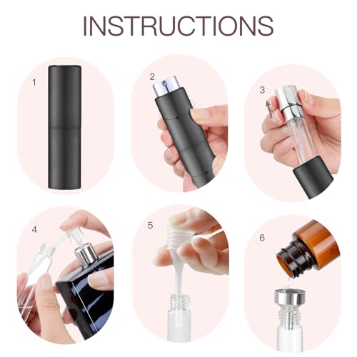 Image of Toureal 20ml Perfume Atomiser for Travel (3 PCS), Refillable Spray Bottles, Aftershave Dispenser (Black)