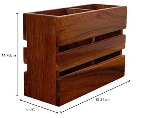 Image of Craft Expertise Wooden Remote Control Holder Stand for Living Room & Bedroom | 2 Compartment Remote Organizer for TV, Sofa & Side Table | Brown Wooden (2)