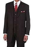 Fortino Landi Pinstripe Design High Fashion Suit with Vest 5903-Bk-Rd-52R Red