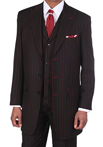 Fortino Landi Pinstripe Design High Fashion Suit with Collared Vest 5903V