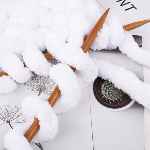 Image of 8 Jumbo Packs Chunky Chenille Yarn for Crocheting, 31.7 yds, 8 oz Each Skein Bulky Thick Fluffy Yarn for Knitting, Super Bulky Chunky Yarn for Hand Knitting Blanket, Soft Plush - White