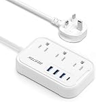 BESTEK UK Adaptateur de prise de voyage : US à UK Adaptateur de prise - Type G Adaptateur et convertisseur bande de puissance avec 3 AC Sorties et 4 USB(1 PD20W) - pour USA à UK Irlande Ecosse Hong Kong Londres britannique 2.6ft