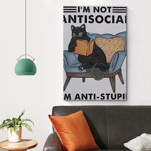 Poster chat noir vintage 60x90 cm impression toile rétro - 4