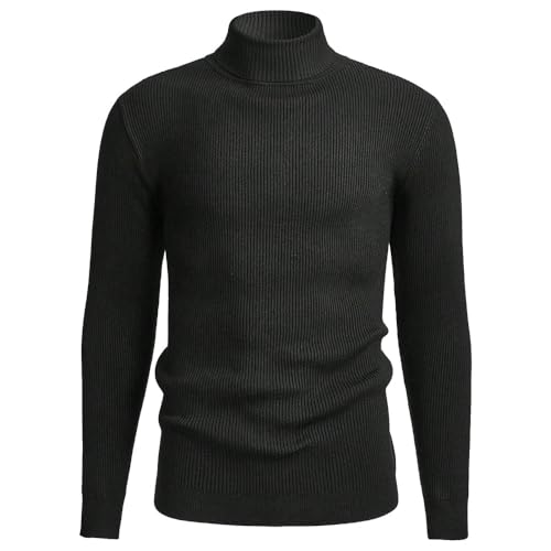 Mens Ribbed Slim Fit Casual Knitted Tops Pullover Turtleneck Sweater2