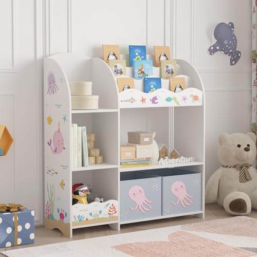 [en.casa] Étagère Enfant avec Compartiments de Rangement Ouverts et 2 Boîtes Meuble de Stockage...