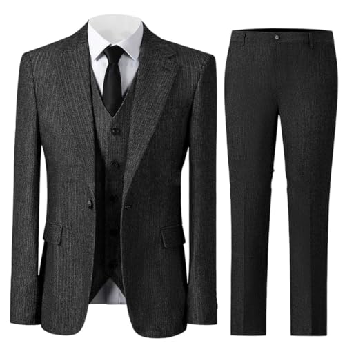 Men's Tweed Herringbone 3 Piece Suit Wedding Prom Tuxedo Peak Lapel Slim Fit Blazer Vest Pants Comfortable Set