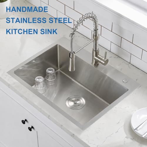 Image of 24 Inch Drop In Kitchen Sink, 304 Stainless Steel, Brushed Nickel