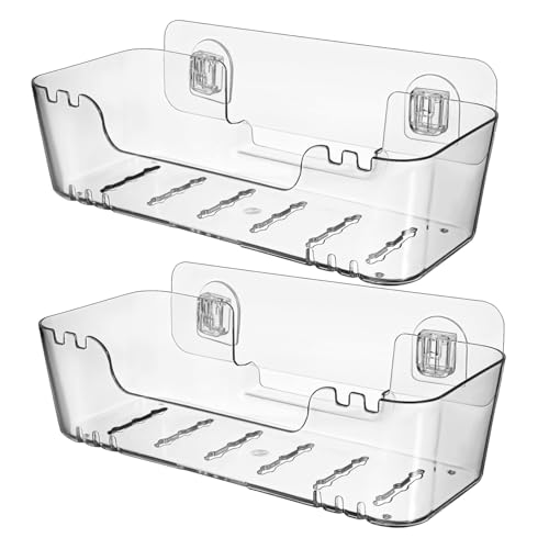 BESTYASH 2 Piezas Estante Baño Transparente sin Taladro Almacenamiento Ducha Multifuncional Organizador Pared para Papel y Toallas