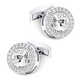 Mr.Van Cufflinks for Men, Classic Silver Crystal Round Cuff Links Mens Shirt Suit Elegant Style for Wedding Party Groom Best Man Business Gifts