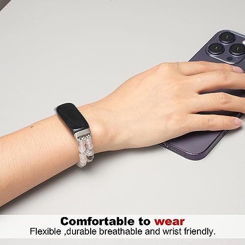 Image of Wongeto Compatible with Fitbit Luxe Bands,Fashion Handmade Elastic Stretch Pearl Bracelet Women Replacement Strap for Fitbit Luxe accssorises