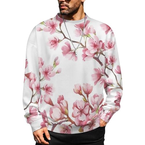 Lavender Floral Plants Crewneck Sweater Men Funny Crew Neck Sweater Long Sleeve Casual Lightweight Pullover