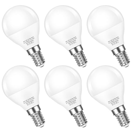 EvaStary E12 LED Bulbs 60W Equivalent, Daylight White 5000K, 6W, 600LM, Candelabra Base, A15/G45, Ceiling Fan Lights, Non-Dimmable, CRI 85+, for Bedroom Kitchen Chandelier, 6-Pack
