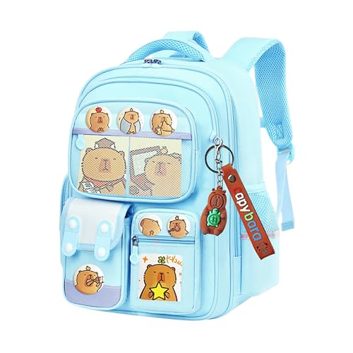 Image of FunBlast Capybara Backpack for Kids - Cute Cartoon School Bag with Multiple Pockets & Keychain, Spacious 20L Bagpack for School, Travel & Picnic - 40 x 30 x 17 cm