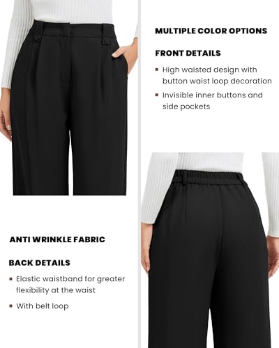 FUNYYZO Casual Pants for Women Business Office Dress Pants Wide Leg Trousers with Pockets3