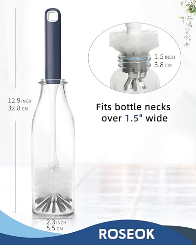Image of ROSEOK Bottle Brush, Water Bottle Brush, Flexible Bottle Brush, Cup Cleaner | For Cleaning Glass, Sports Bottle, Coffee Mug, Cup Cleaner, Navy Blue, 2 Pack