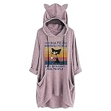 Kviklo Fenja Bedruckte Damen-Ohr-Kapuzenbluse, niedlicher lockerer Hut, mittellanges Oberteil, mittellange Damenbluse Herbstmode Damen 2021 (S,Rosa)