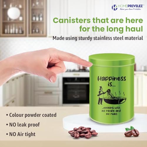 Image of inchChromaJars inch Stainless steel Stylish Coloured printed storage containers set of 4 for Home & Kitchen 500Ml, 900ML,1750 Ml & 2900 Ml (GREEN)