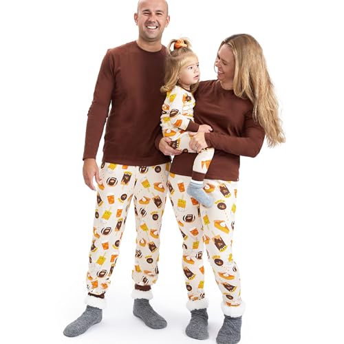 Image of HonestBaby Family Matching Holiday Pajamas Organic Cotton for Men, Women, Kids, Toddlers, Baby Boys, Girls, Unisex Pets, Thanksgiving Turkey Treats, 3-6 Months