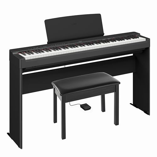 Yamaha P-225BLB Deluxe Digital Piano Bundle, Includes 88-Key Digital Piano with Weighted Keys, Stand, Standard Piano Bench, Music Rest, Sustain Foot Switch, and Built-In Speakers, Black