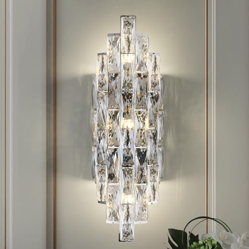 JUJUQI Kristall Wandleuchte Moderne Wandlampe Chrom Luxus K9 Kristall Innen Lampen für Wohnzimmer Schlafzimmer Esszimmer Badezimme Flur Treppenhaus