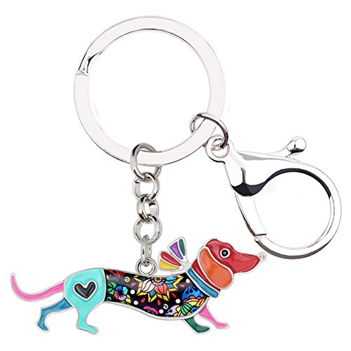 WEVENI Metall-Legierung Elegante Hut Dackel Hund Schlüsselketten Ringe Emaille Schlüsselanhänger Schmuck Für Frauen Mädchen Tasche Auto Charms (Multicolor) Cover
