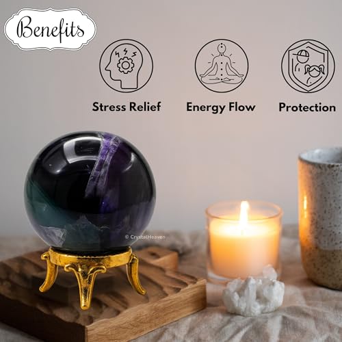 Image of Certified Fluorite Crystal Ball for Meditation - Premium Crystal Vastu Items for Home and Feng Shui Items for Good Luck - Ideal for Pooja Supplies and Spiritual Practices (2 inch Inch)