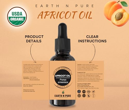Image of Earth N Pure Apricot Oil (Khumani Oil) Cold Pressed, Natural and Therapeutic Grade 50 ml
