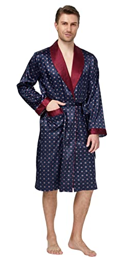 Image of TONY AND CANDICE Men's Satin Robe Lightweight Long Sleeve Silk Kimono Bathrobe with Shorts Set Sleepwear