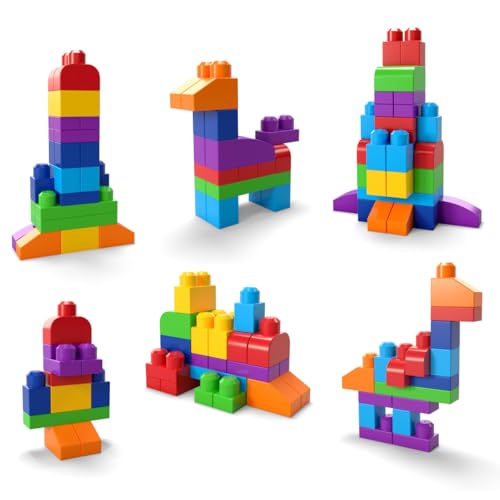 Mega Bloks, Bausteine für Kinder ab 1 Jahr, 60 Bauklötze, mit wiederverwendbarem Aufbewahrungsbeutel, fördert Kreativität und Fantasie, Spielzeug ab 1 Jahr, DCH55